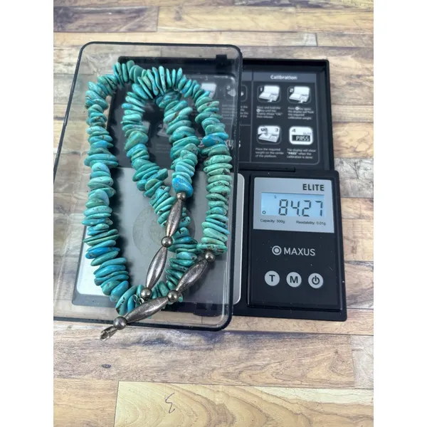 Turquoise Graduated Navajo Sterling Silver Necklace 23” 925 Barrel beads Clasp - Image 2