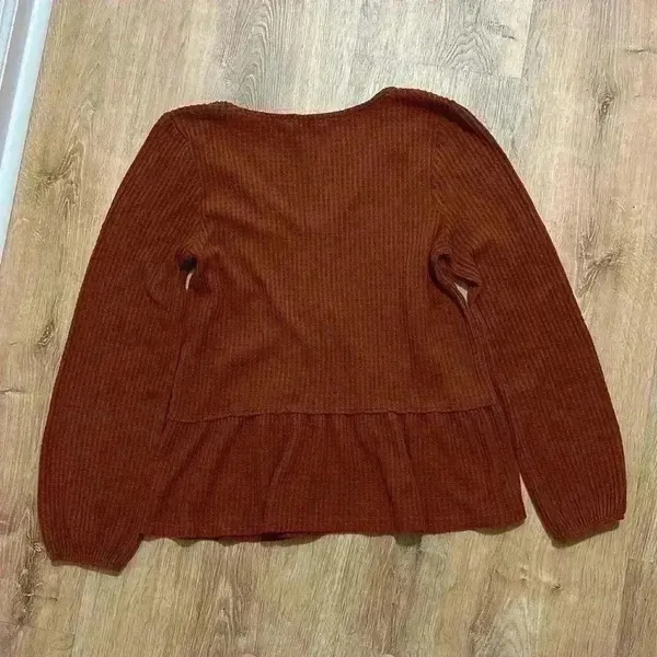 PAPER CRANE | Woman's Waffle Knit Red Ribbed Flowy Long‎ Sleeve Blouse, Size XS - Image 2