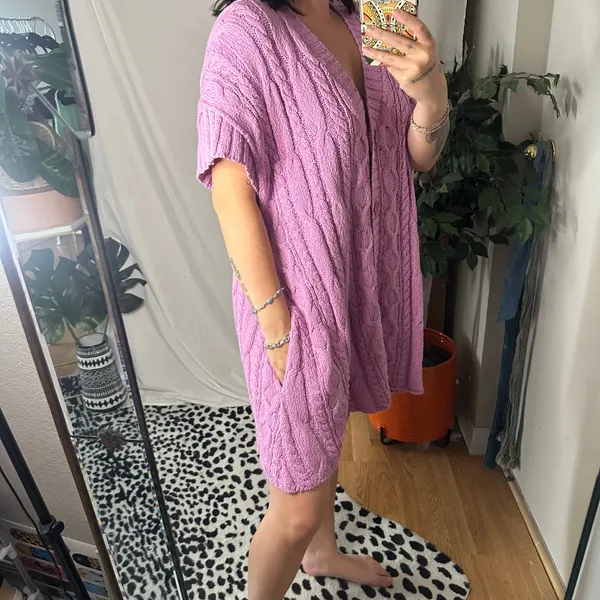 Free People Swingin Swing Cable Knit Vest Mini Sweater Dress Lilac Size Medium - Image 5
