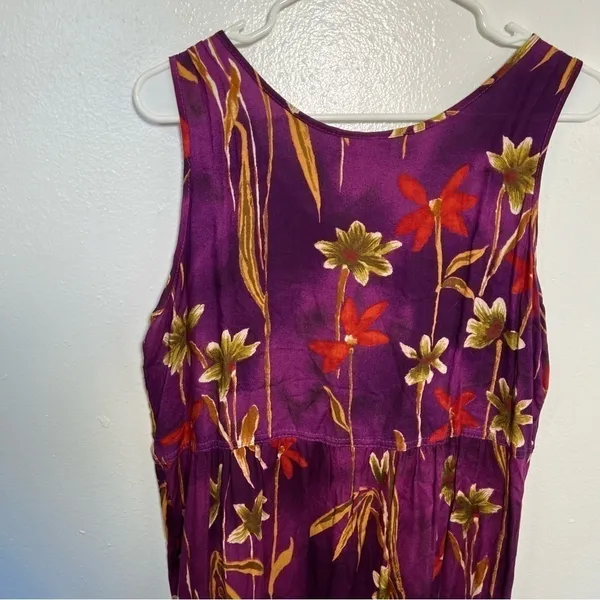Vintage Caribou Women's Size Medium Sleeveless Dress Purple Tropical Floral 6203 - Image 8