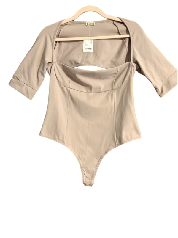 Free People Intimately Everly Square Neck Bodysuit Size L (16” PTP) Seafog NWT - Image 3