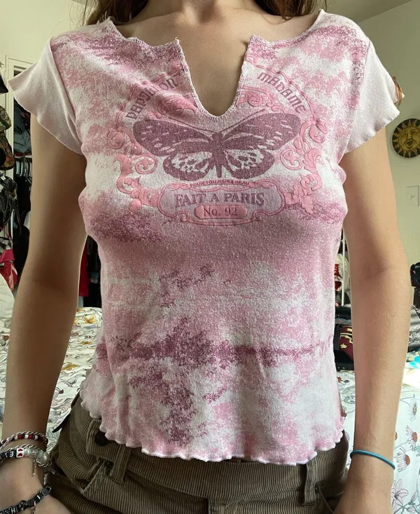 vintage y2k butterfly top Pink Size M - Image 2