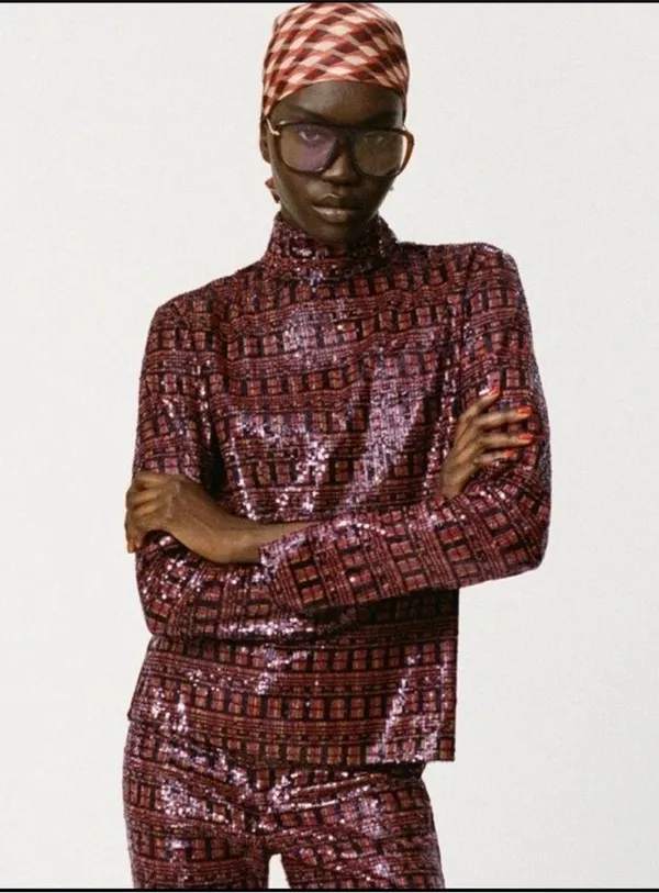 NWT Zara High Collar Sequin Long Sleeve Top - Image 4