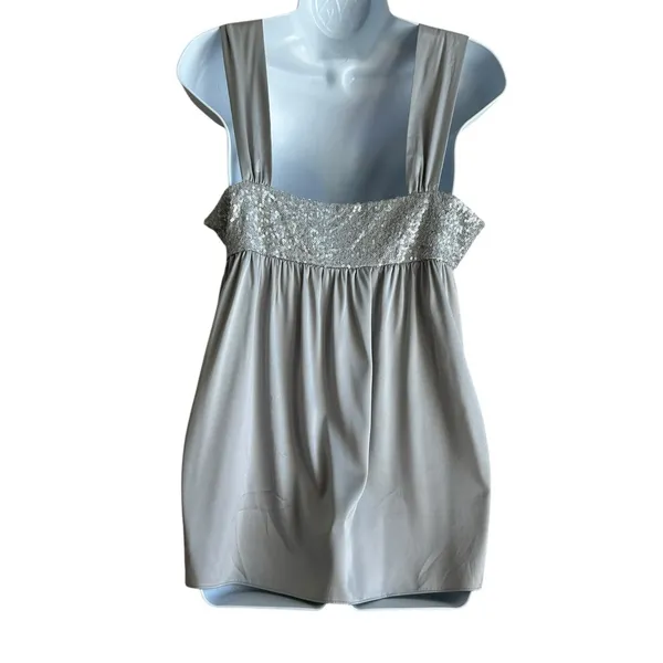 New York‎ & Co Women Top 8 Silver Sequins Flowy Babydoll Dressy Glam Glitz Retro - Image 3