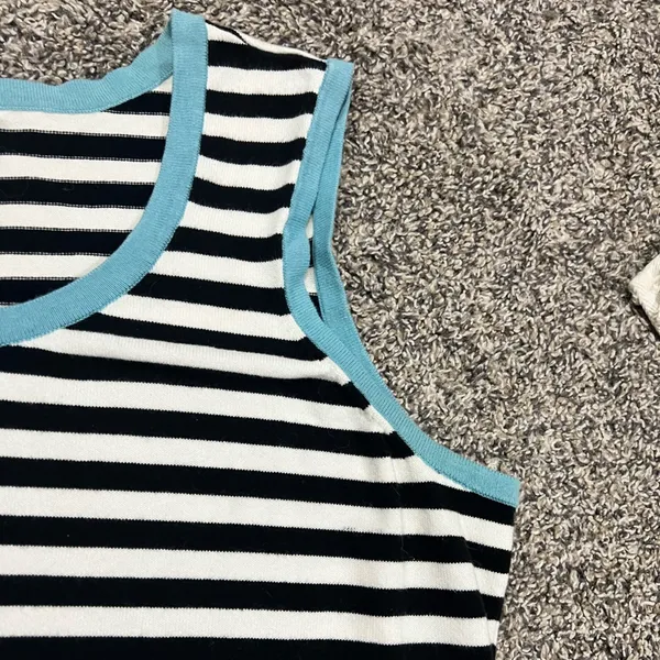 Christopher & Banks Black and White Striped Tank with Blue Trim - Image 2