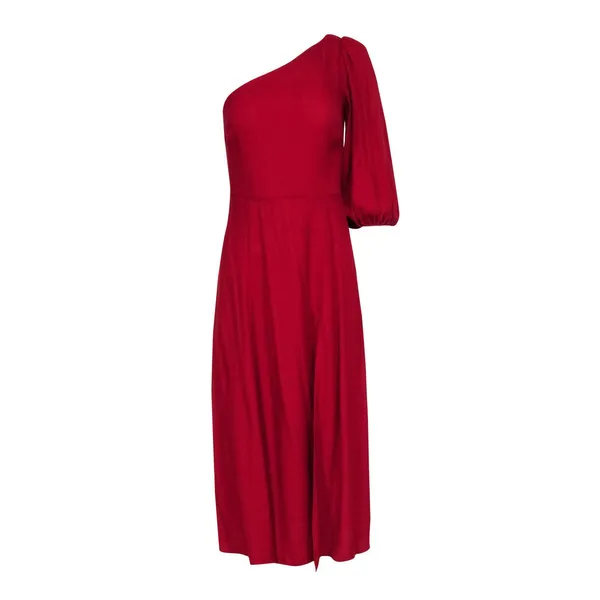 Reformation Dress Sz 2 Red One Shoulder Midi Formal Cocktail Party Wedding Guest - Image 3