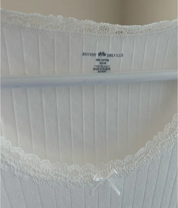 Brandy Melville White Lace Trim T-shirt - Image 3