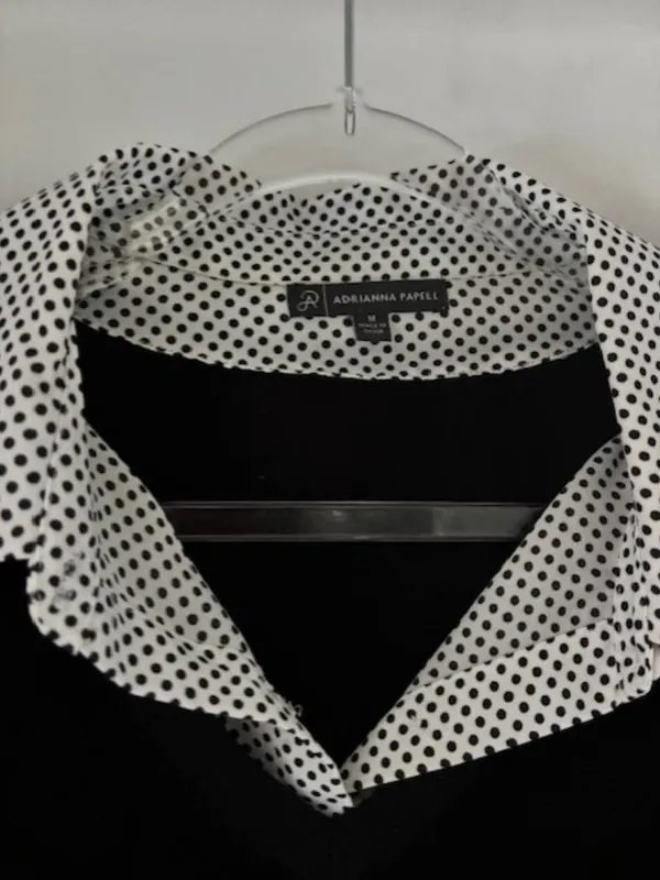 Adrianna Papell Women’s M Black Layered Look Polka Dot Collared Sweater Top - Image 6