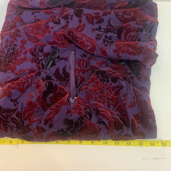 Privy Women's M Purple Red Flocked Velvet Floral Damask Mesh Bodycon‎ Mini Dress - Image 5