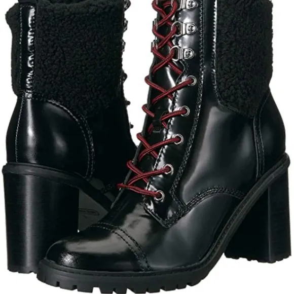 Nine West Phaedra Lace Up Black Leather Sherpa Top Boots 7.5M - Image 8