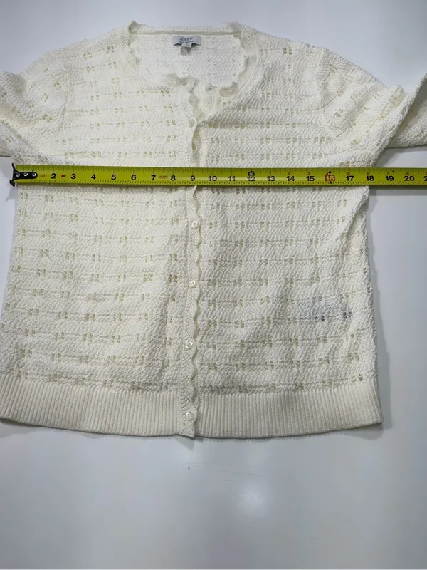 J. Crew 100% Cotton scalloped pointelle knit cardigan sweater in ivory NWOT - Image 10