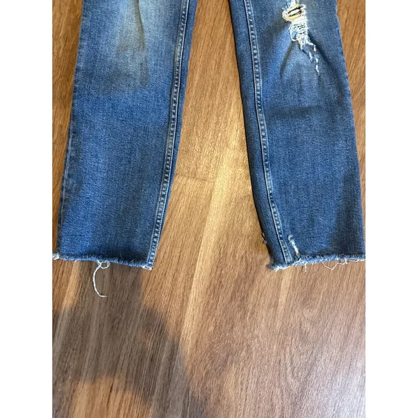 Abercrombie & Fitch High Rise Straight Distressed Jeans‎ Medium Wash Blue 26 - Image 4