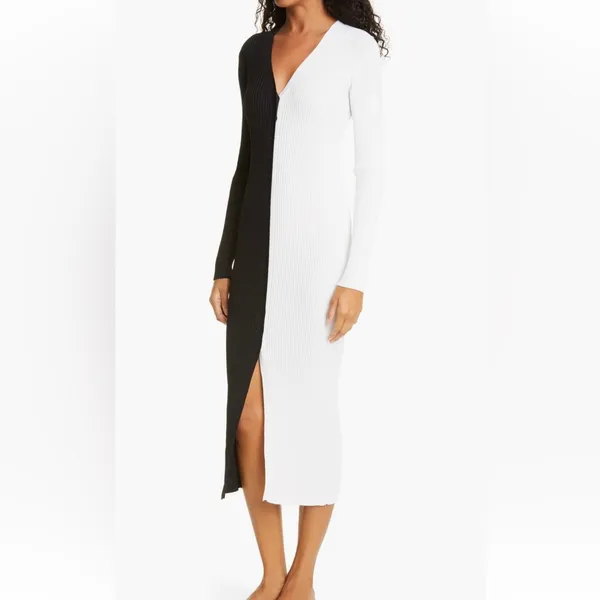 STAUD Shoko Sweater Midi Dress in Black White size Small $165 Colorblock - Image 3