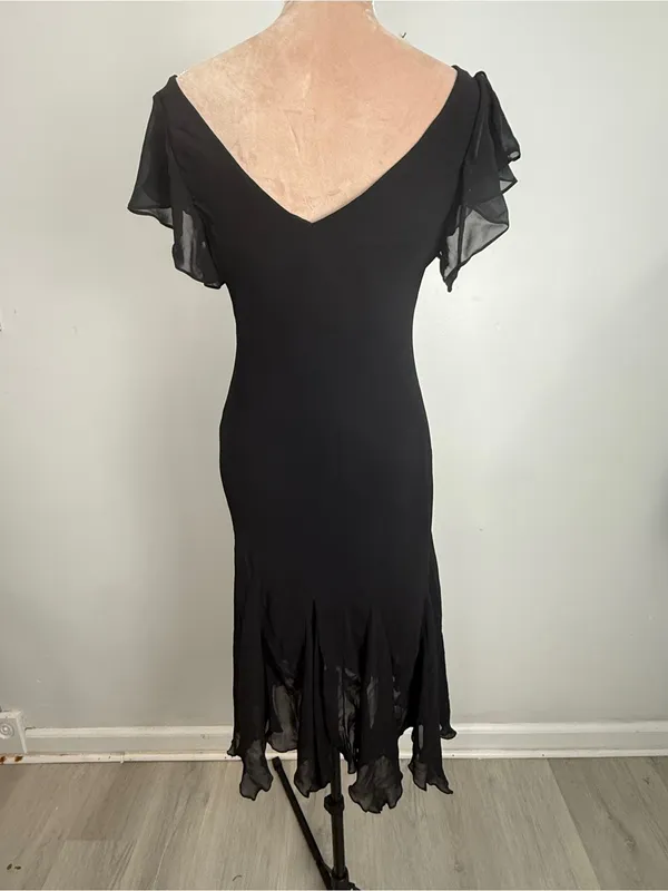 S.L. Fashions Black Midi Dress with Gold Floral Embroidery - Image 6