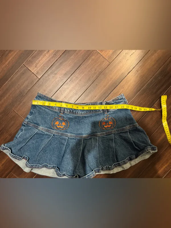 Sweet Society Denim Mini Skirt with Pumpkin Embroidery - Image 7