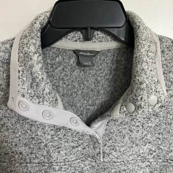 Eddie‎ Bauer Womens Gray Marl Sweater Fleece Snap Mock Neck Pullover Small - Image 5