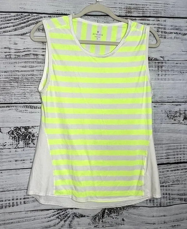 Athleta Ocean Stripe CHI Muscle Tank Top Neon Yellow Athletic Small - Image 5