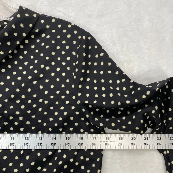 Coincidence & Chance Crop Top S‎ Black Cream Polka Dot LS Mock Neck Blouse - Image 2