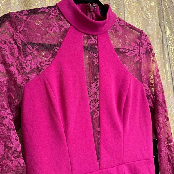 Lulus Oretha Fuchsia Lace Long Sleeve Bodycon Dress Small NWT - Image 3