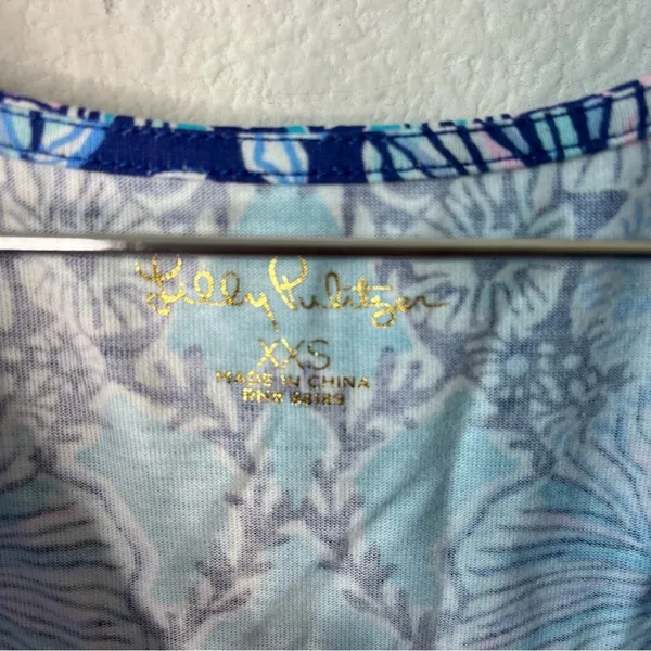 Lilly Pulitzer Blue Floral Printed Mini‎ Dress 3/4 Sleeves Boatneck Women’s XXS - Image 7