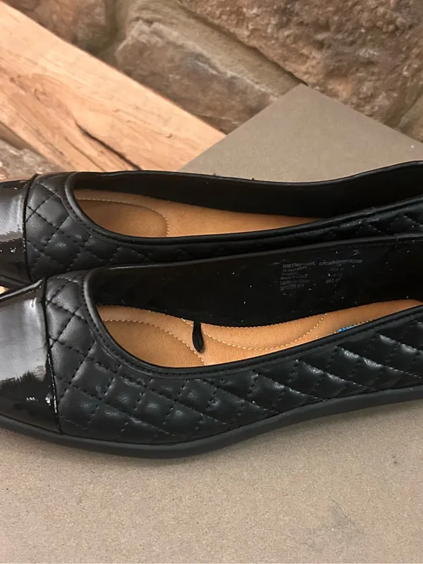 Flats Quilted Black Ballet Flats with Gloss Cap Toe Time and Tru 11 W - Image 2