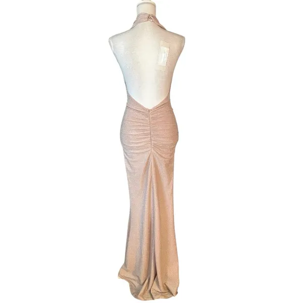 Selfie Leslie US XS Soleil Moon Halterneck Maxi Dress Sparkle Blush Formal Prom - Image 4