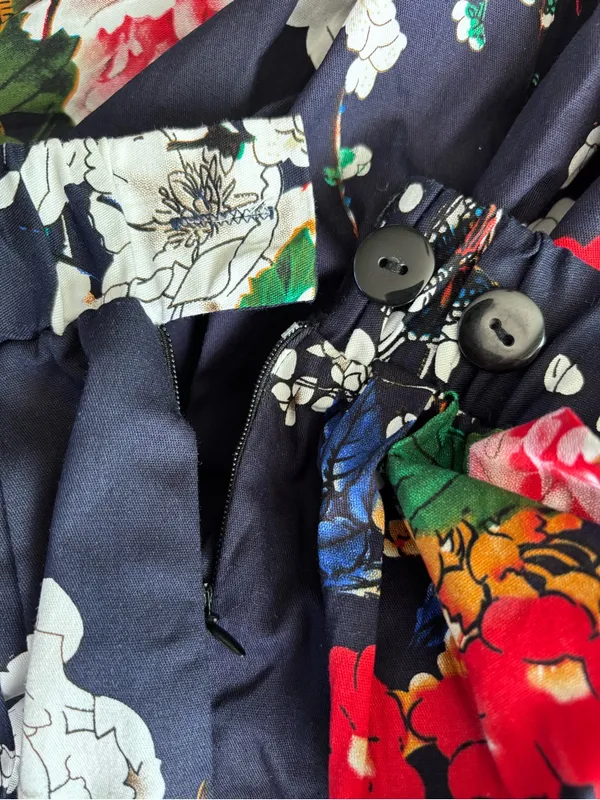 Taydey Floral A-Line Midi Skirt Navy Blue Size Large NWT - Image 3