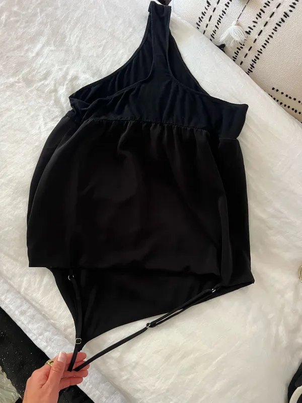 Lulus black one piece silky smooth satin bodysuit - Image 2