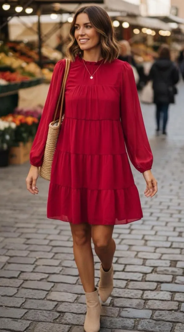 🎁 NWT Kirundo Red/Burgundy Baby Doll Dress - Image 3