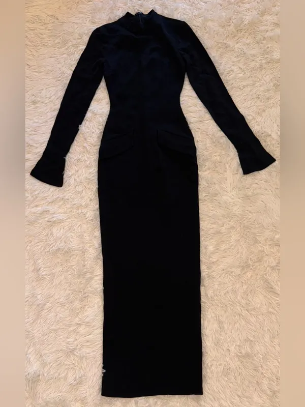NEW House of CB Marie Louise Mock Neck Long Sleeve Black Maxi Dress Sz XS - Image 5
