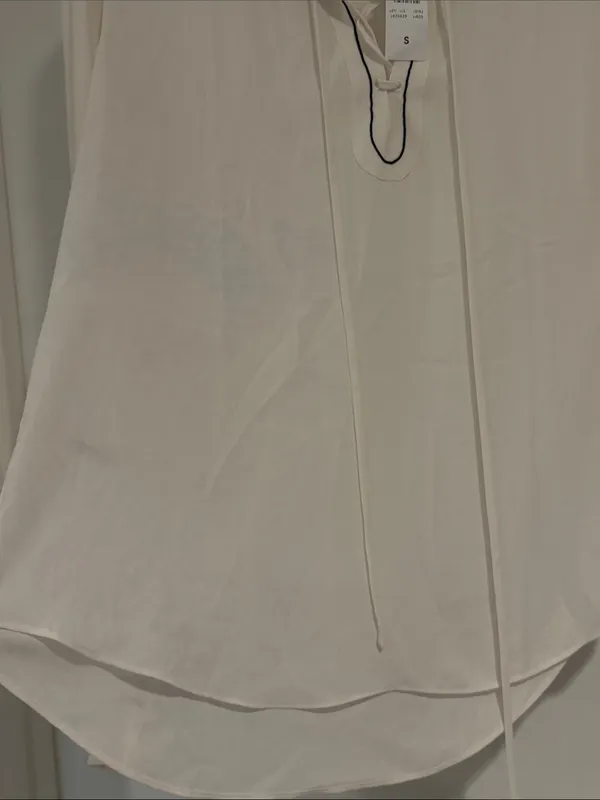 Ann Taylor Cream Long-Sleeve Lace-Up Blouse with Contrast Trim - Image 6