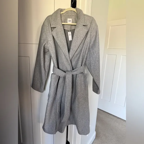 NWT GAP Light Gray Coat New‎ Belted Pockets Trench Long - Image 3