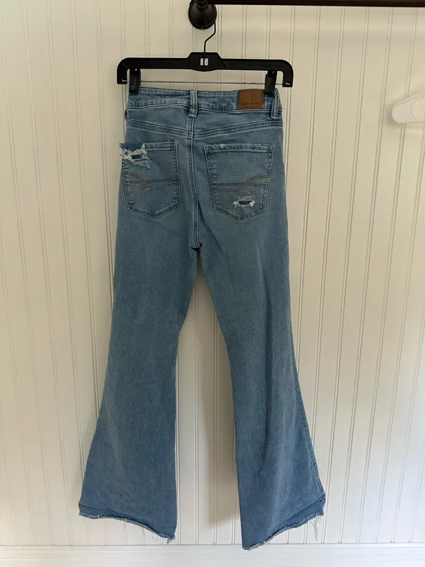 American Eagle Light Wash Flare Ripped Jeans - Image 2