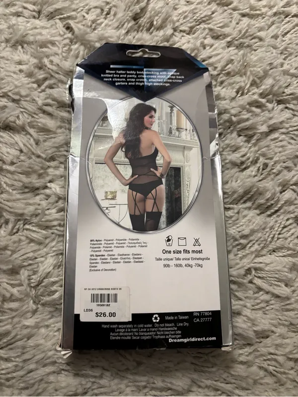 Dreamgirl Halter Chemise with Black Lace Fishnet with G-String Women’s One Size - Image 8