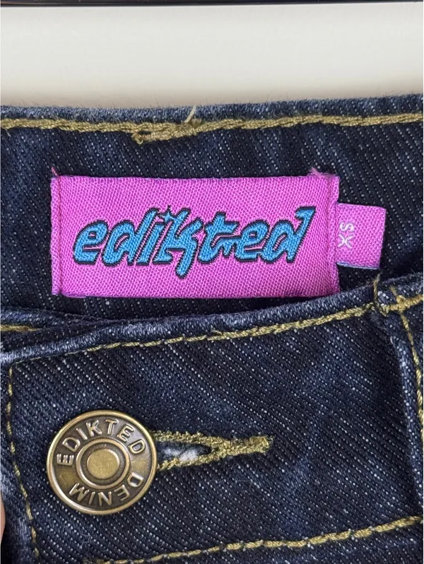 Edikted Dark Wash Cuffed Baggy Wide Leg Jeans Y2K Denim Size XS - Image 3