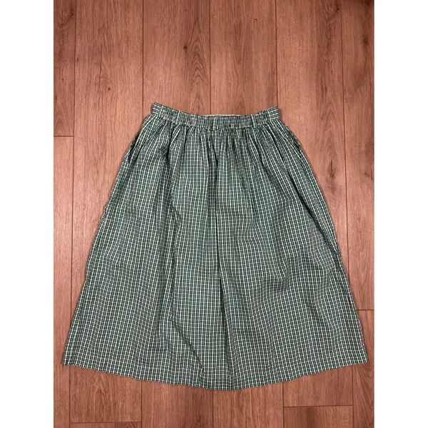 VINTAGE Eagles Eye Collectibles Green Gingham Button Front Midi Skirt Cotton L - Image 3