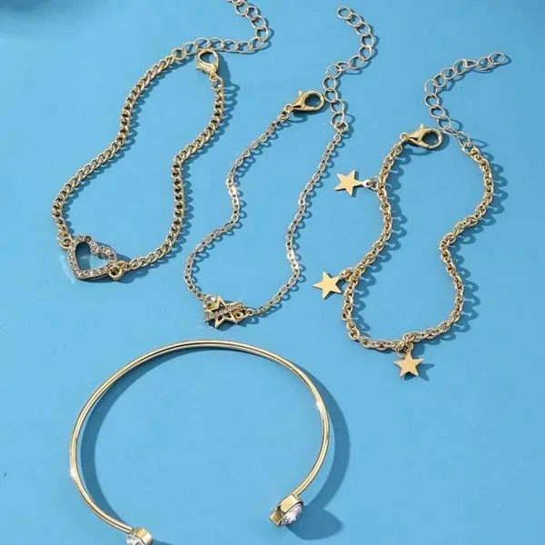 Set of 4 Golden Bracelets with Heart and Stars - Crystals - Image 3