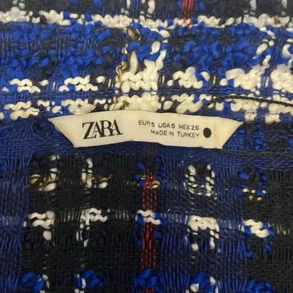 Zara Tweed Textured Mini Dress Size‎ S Small Raw Edge Oversized Check Button Up - Image 9