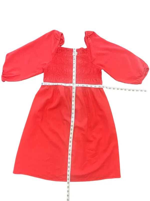 Isabel Maternity Smocked square neck Linen Puff Sleeve Mini Dress Coral NWT XS - Image 4