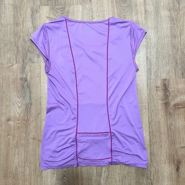 ATHLETA | Women's Lilac‎ Purple Cap Short Sleeve Athletic Fitted Workout Top, S - Image 2