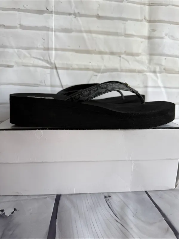 GBG Los Angeles Black Platform Flip Flop Wedge Sandals - Image 4