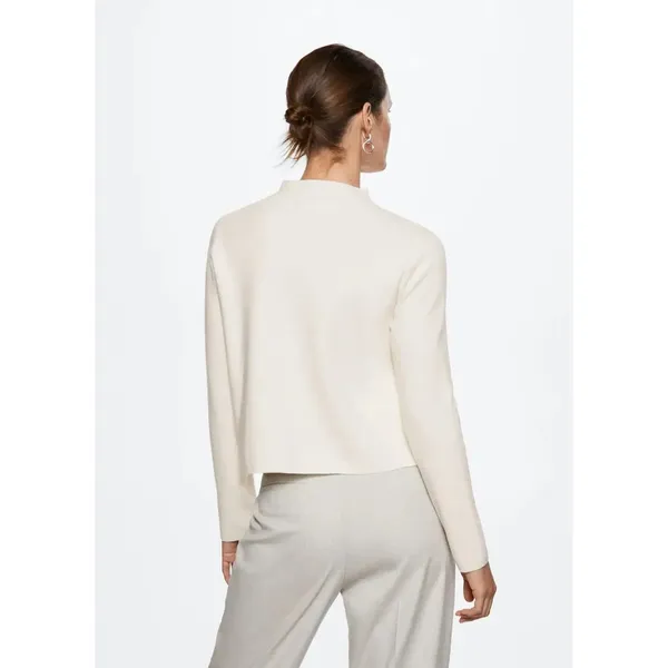 Mango MNG Womens Cream White Mock Neck Ribbed Knit‎ Long Sleeve Sweater XS - Image 3
