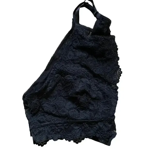 Jenny Jen Black Embroidered Floral Lace RACERBACK PADDED BRALETTE Spandex SZ L - Image 4