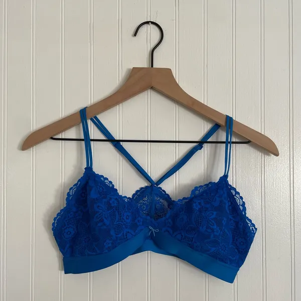 AERIE Lace Racerback Cross Back Lined Bralette Bra Lingerie Cobalt Blue Size M - Image 7