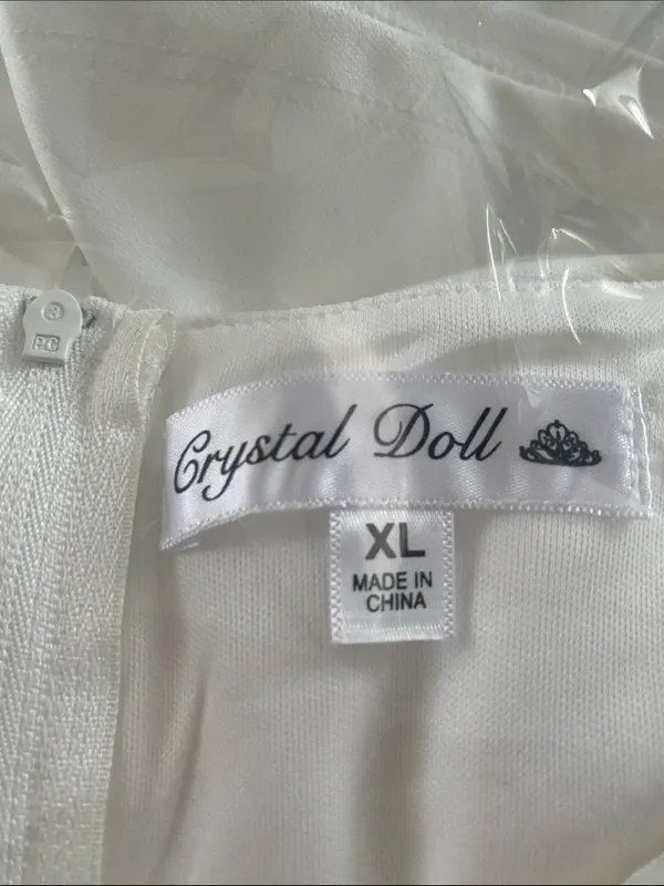NWT Crystal Doll White Mini Dress with Puff Sleeves and Rhinestones Accents - Image 11