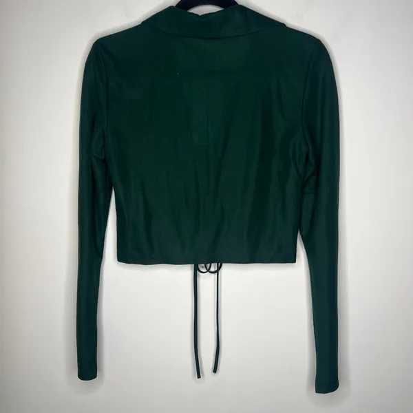 Zara Green Ruched Drawstring Collar Long Sleeve Blouse Size Medium - Image 4