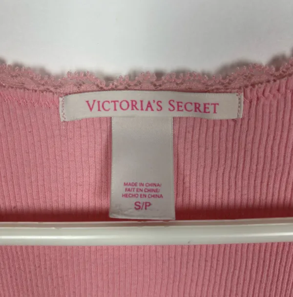 Victoria's Secret Henley tank top Size Small Pink Ribbed Lace Coquette Feminine - Image 4