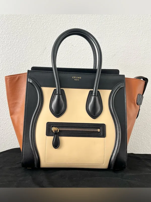Celine Luggage Tote Tricolor Leather Micro Top Handle Handbag - Image 11
