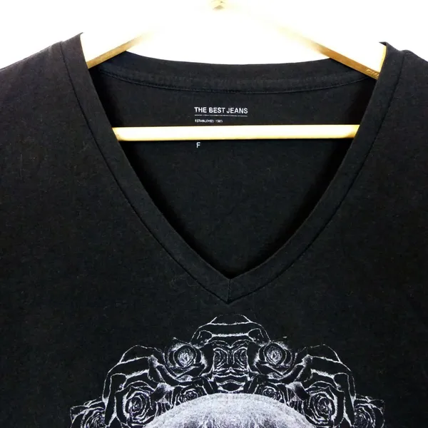 Skull Rose Graphic Tunic Top Women Size Free M/L Black Gothic Tee V-neck Y2K - Image 3