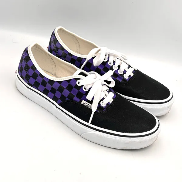 Vans Customs Shoes Womens 8.5 Mens 7 Black Purple Low Top Checkerboard Sneakers - Image 3